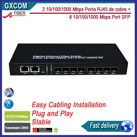 10/100/1000 м 8-Порты и разъёмы Gigaibt SFP порт, с 2 Порты и разъёмы 10/100/1000 м RJ45 Ethernet медиаконвертер для разъемов