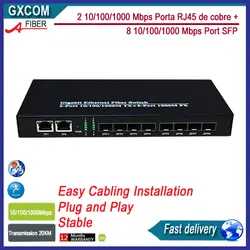 10/100/1000 м 8-Порты и разъёмы gigaibt SFP Порты и разъёмы, с 2 Порты и разъёмы 10/100/1000 м RJ45 Ethernet медиаконвертер для разъемов