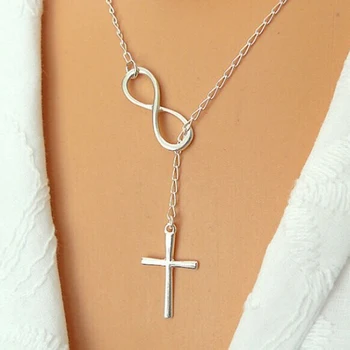 

Fashion Silver Plated Necklace Personality Casual Forever Faith Necklace Jewelry Infinity Cross Lariat Pendant Necklace