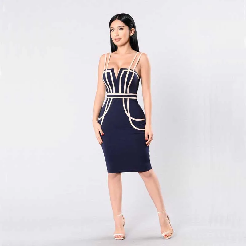 wholesale 2017 New Dress Royal blue Stretch knitting Spaghetti Strap