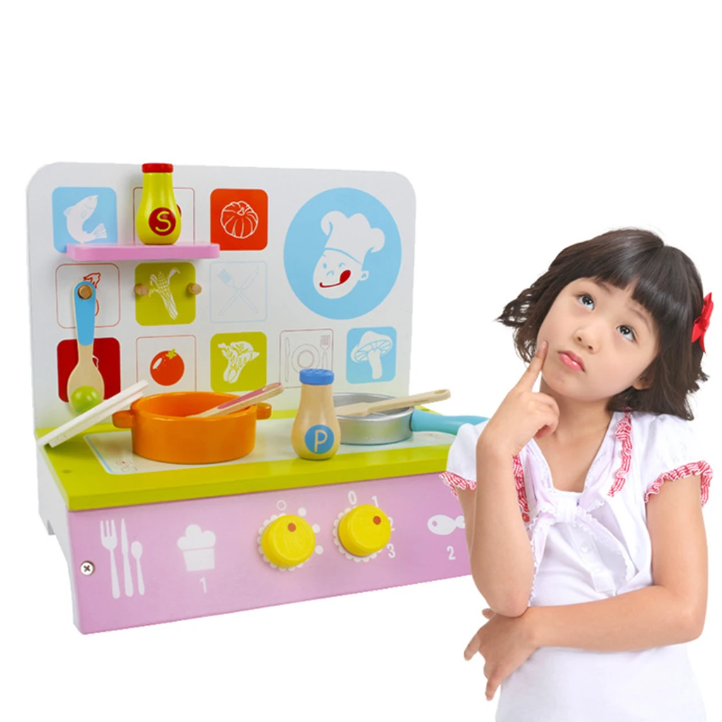 Girls Play House Kitchen Cookware Playset Kid Pretend Toy Cooking Stove Bench Pots Pans Utensils Kitchenware Set Gifts