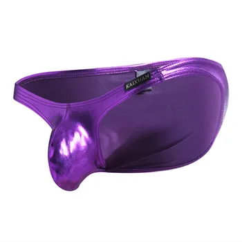 

Wangjiang Men Underwear Sexy Bulge Pouch Pu Leather Mens Briefs Low Waist Panties Seamless Shaper Male Underpants Nightwear WJ