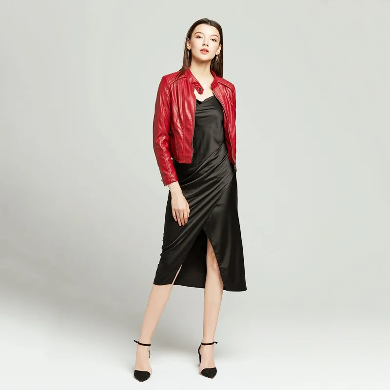 NXH Spring Autumn leather jacket women motor biker jacket gothic faux leather jackets women fashion red black pink