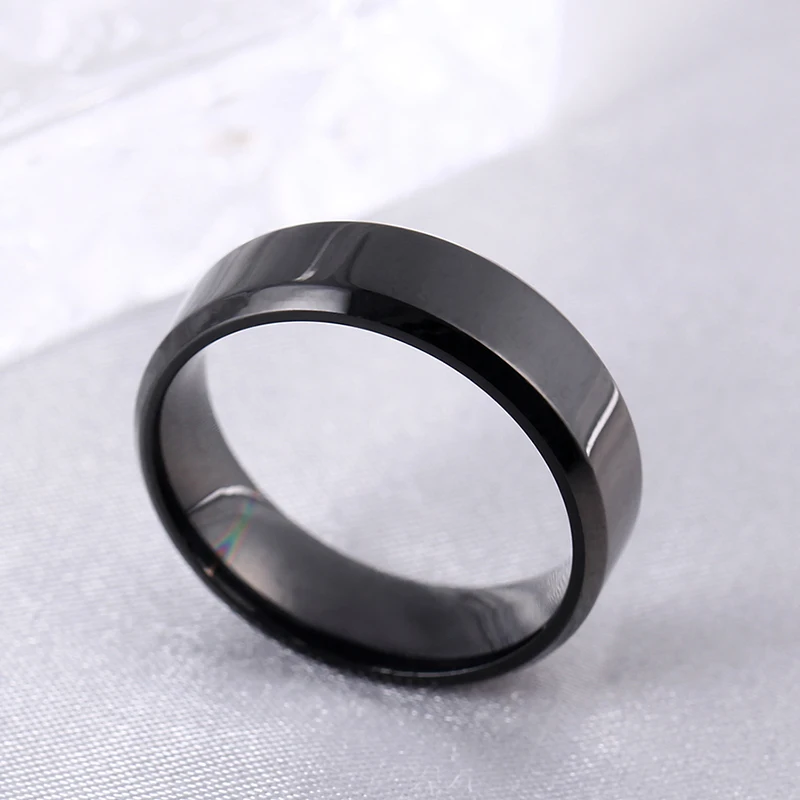 

6mm Bright Polish Black Color Titanium Ring For Men amd Women