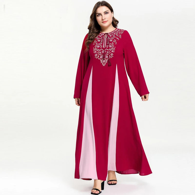 Red Embroidery Kaftan Robe Dubai Muslim Hijab Dress Turkey Women Abaya ...
