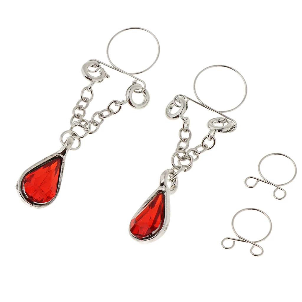 1 Pair Clip On Fake Non Pierce Nipple Rings Crystal Dangle Non Pierced Body Jewelry