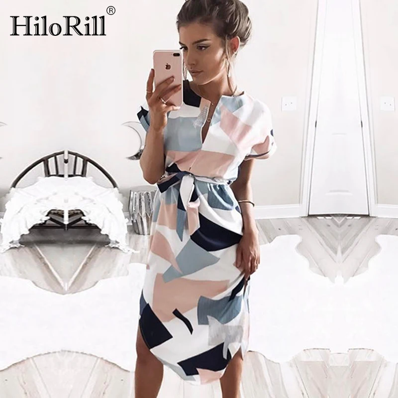 

Summer Dress 2019 Women Midi Bandage Bodycon Party Dress Lady Print Batwing Short Sleeve Boho Beach Dress Tunic Vestidos mujer