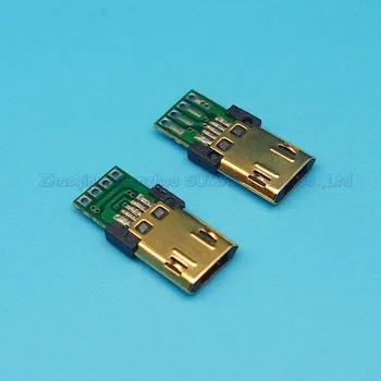 

10pcs Gold plating micro usb male plug Double-sided insert plug Welding wire with PCB Board