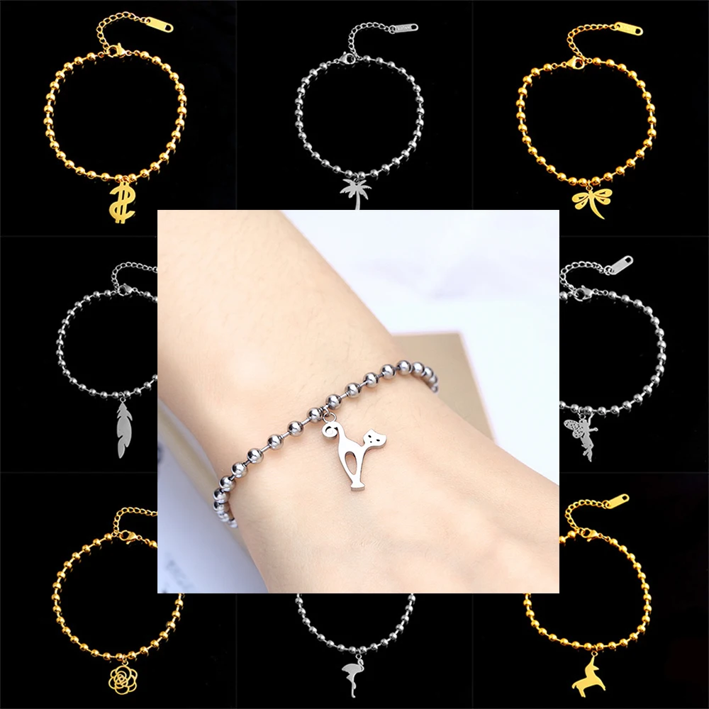 

Stainless steel chain couple friend bracelet lady animal cat horse elephant beads bracelet bracelet charm female silver