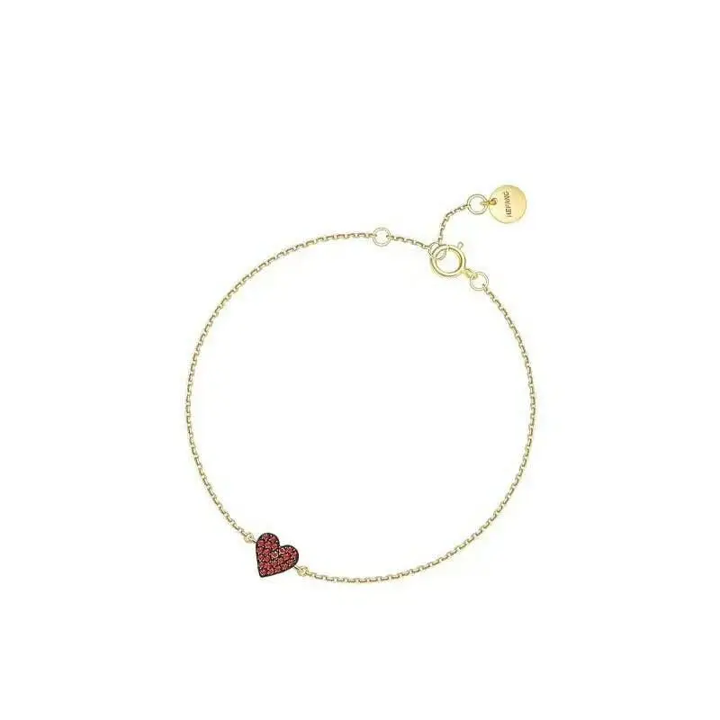 

MeiBaPJ Luxurious S925 Silver Golden Red Heart Bracelet for Women Wedding Party Jewelry Charm Bangle Gift Box