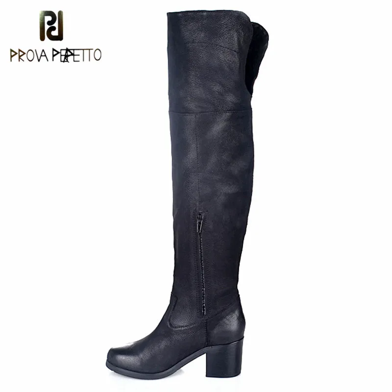 

Prova Perfetto Euramerican Fashion Brand Side Zip Lace-Up Personal Women Boots Genuine Leather Comfortable Over-The-Knee Boots