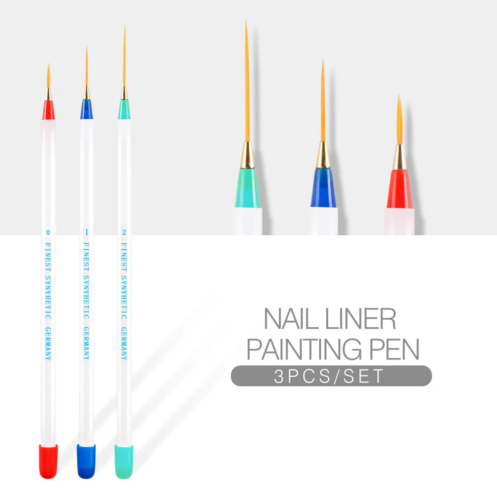 COSCELIA Nail Art Decoration Manicure Tool Nail Brush Crystal Beads Dotting Pen Dual-ended Wax Picker Picking Up Rhinestone - Цвет: 3PCS Liner Pen