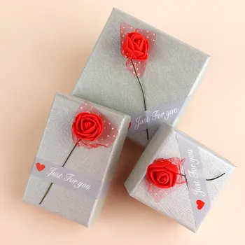 

Striped Paper Rose Jewelry Box Necklace Pendant Bracelet Ring Earring Storage Gifts Box Set Display Packaging Wholesale