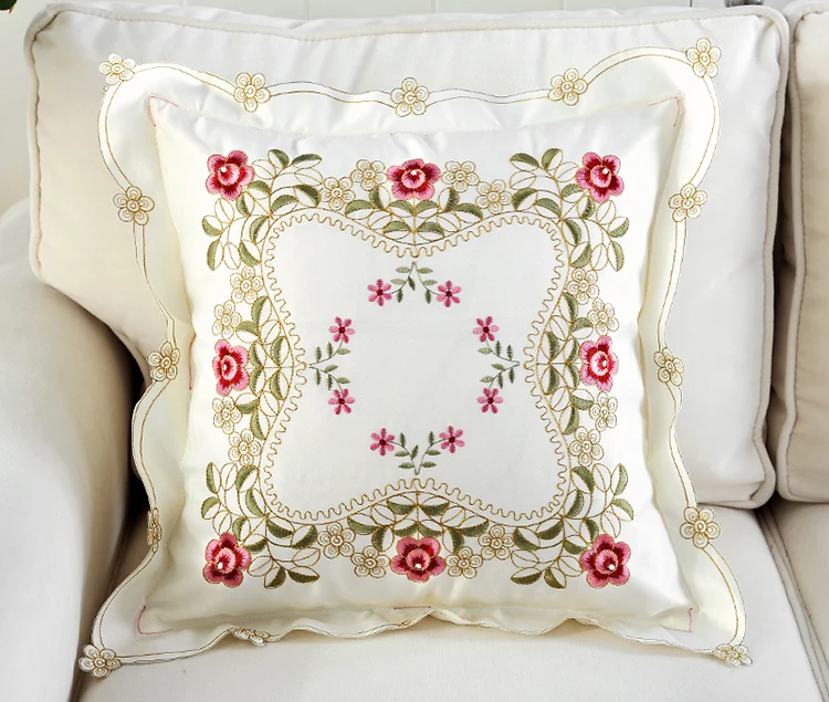 Атласный чехол для подушки с вышивкой, романтический цветочный свадебный декор, наволочка для подушки, декоративная наволочка для подушки, 45x45 см, кантри стиль