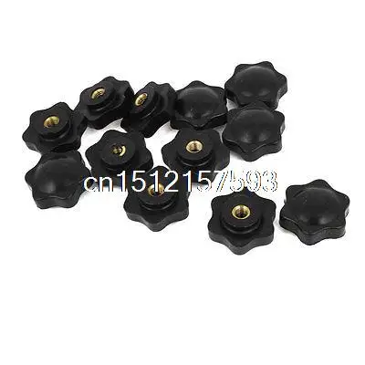 

12pcs Black Plastic 32mm Head Diameter 6 Pointed Star Clamping Knobs M6