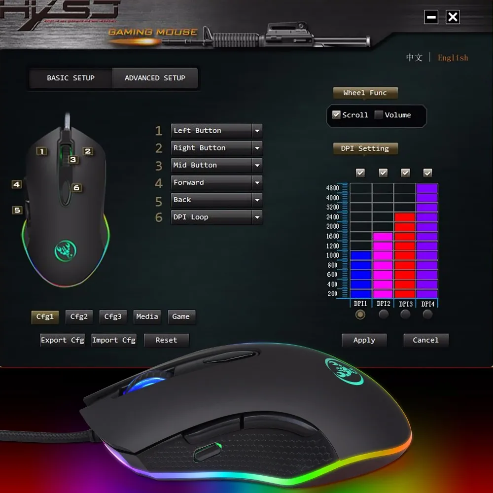 HXSJ игровая мышь USB Проводная мышь 6 кнопок 200-4800 dpi оптическая USB Проводная настольная мышь RGB с подсветкой для игрового плеера