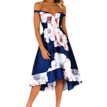 

Sexy Boho Beach Dress Women Off Shoulder Vintage Sundresses Robe Femme Floral Women Split Dress