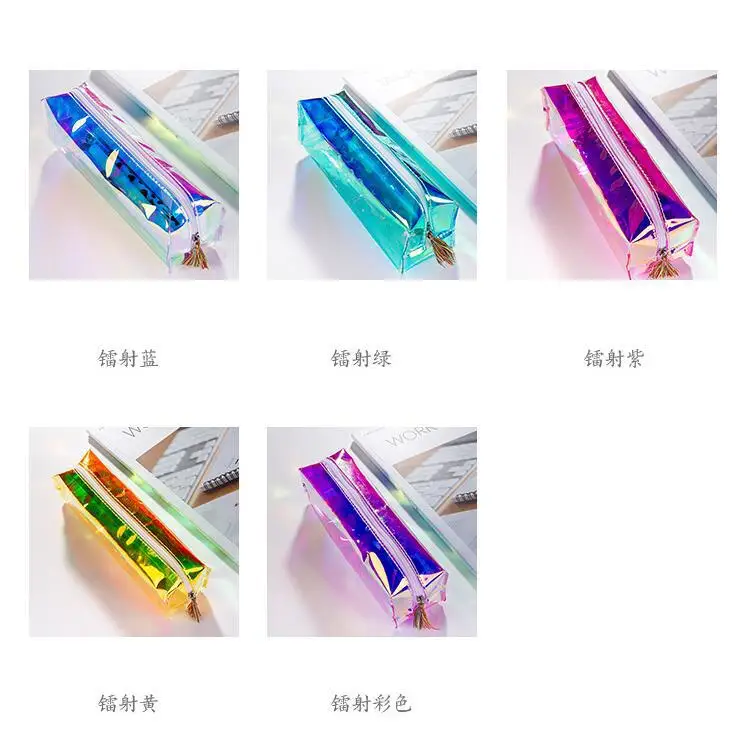 Большой лазерный чехол для карандашей Kawaii прозрачный цветной пенал для карандашей косметичка для девочек Bts канцелярские принадлежности для офиса и школы