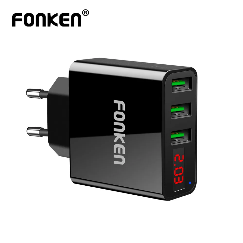 FONKEN 3 порта USB зарядное устройство Max 3A светодиодный дисплей портативный адаптер USB путешествия универсальное быстрое зарядное устройство для samsung huawei