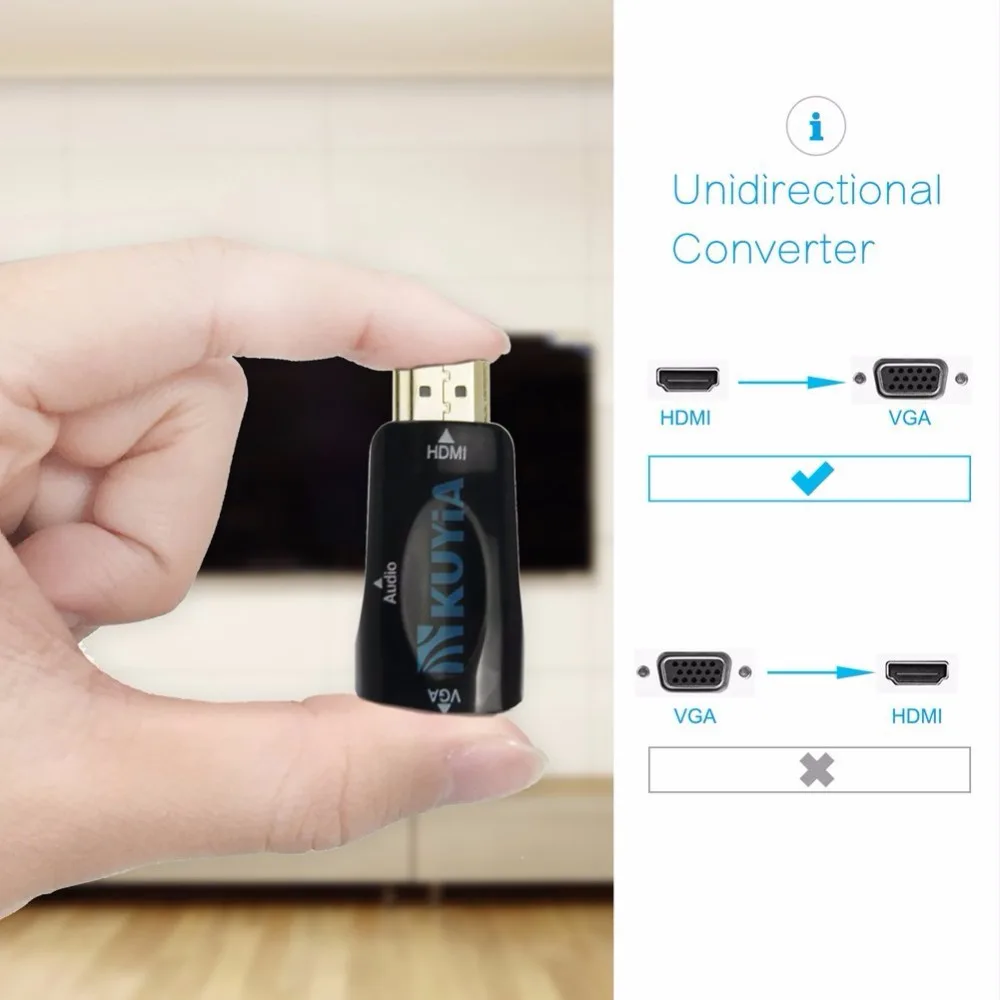 Hdmi إلى vga محول مع الصوت kuyia شحن مجاني 1080 وعاء hdmi ذكر إلى أنثى vga فيديو أغنية محول محول ل pc dvd hdtv