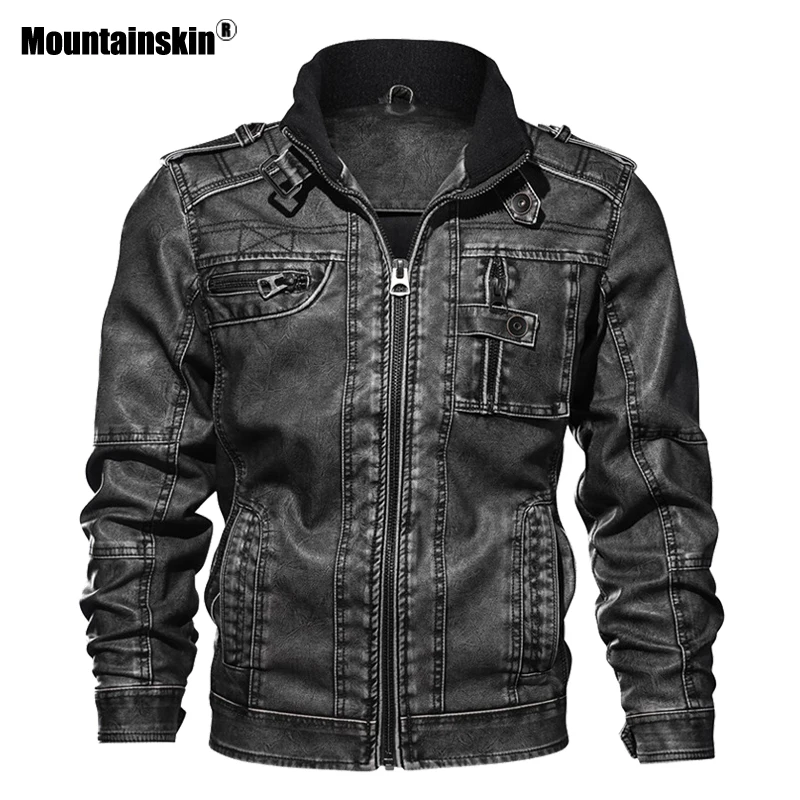 Mountainskin 7XL de la PU de los hombres chaqueta de cuero abrigo otoño Slim de cuero de imitación de motocicleta chaquetas Hombre Abrigos ropa de marca SA591 - 1