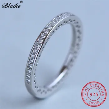 

Blaike 925 Sterling Silver Thin Rings For Women Men Round White Sapphire Zircon Stacking Wedding Bands Dainty Minimalist Ring