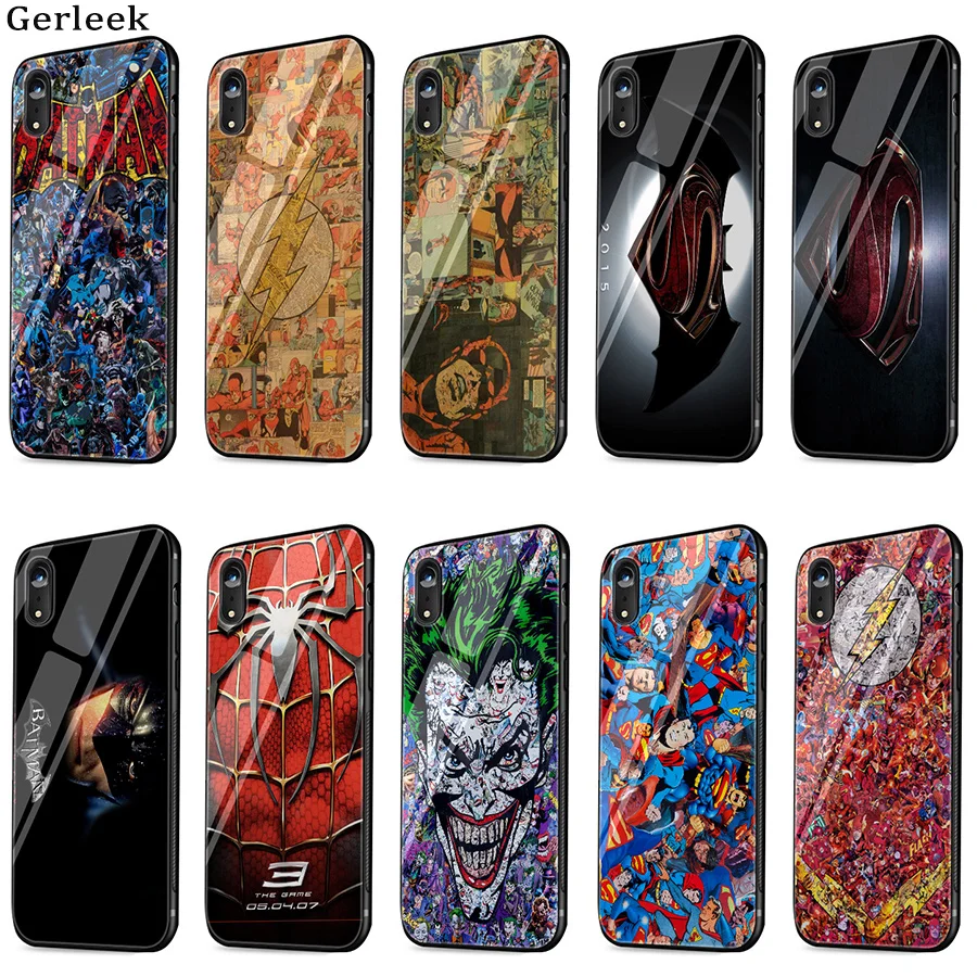 Gerleek стекло отражающее зеркало Супермен чехол Чехол для iPhone 5 5S 6 6s 7 8 Plus X XS XR