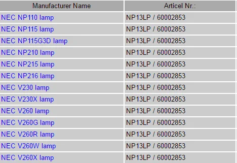 Высокое качество NP13LP NP18LP для NEC NP110, NP115, NP210, NP215, NP216, NP-V230X, NP-V260 Замена лампы проектора