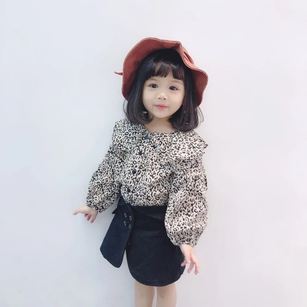 Блузки для девочек коллекция года, Весенняя хлопковая рубашка с леопардовым принтом modis Рубашка с длинными рукавами для маленьких девочек, корейский топ принцессы, детские блузки