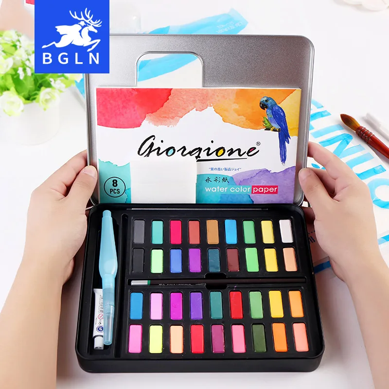 Billig BGLN 36 Farben Pulver Solide Aquarell Malerei Set Helle Farbe Tragbare Aquarell Pigment Pulver Für Kinder Studenten Kunst Suppl