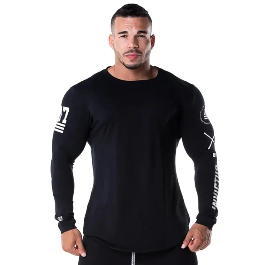 Men Running Sport Long Sleeve Shirt Gym Fitness Skinny T Shirt Male