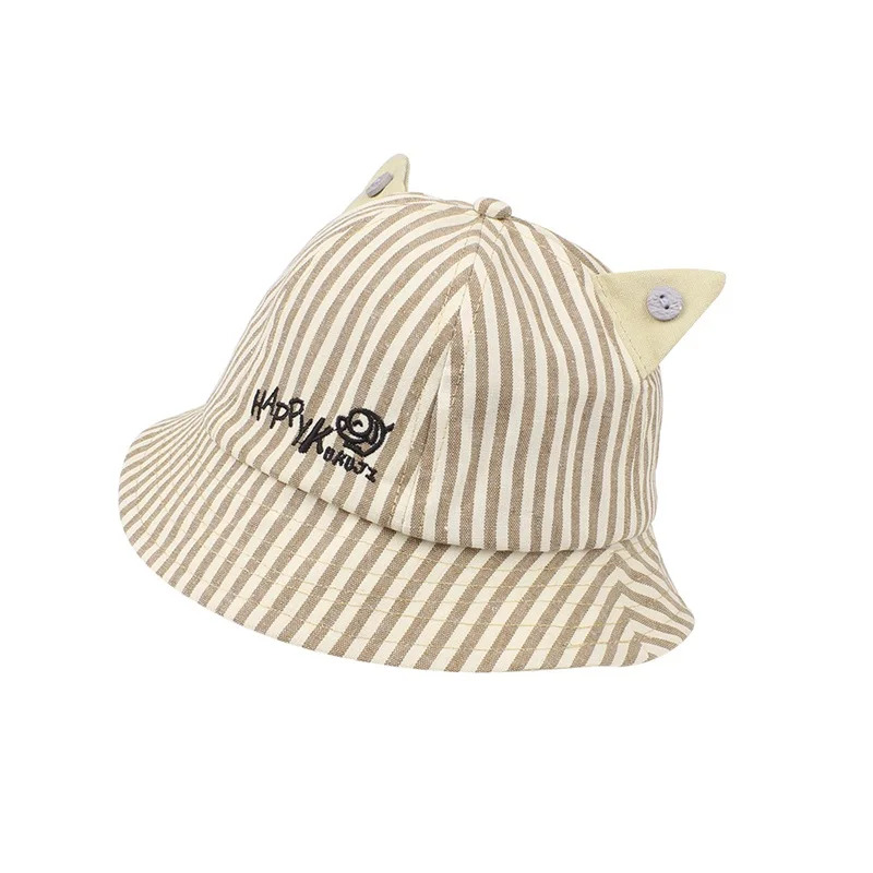 Cute Striped Baby Hat Cat Panama Baby Girls Cap Cotton Kids Sun Cap With Ears Spring Summer Letter Boys Cap Baby Boys Clothing (10)