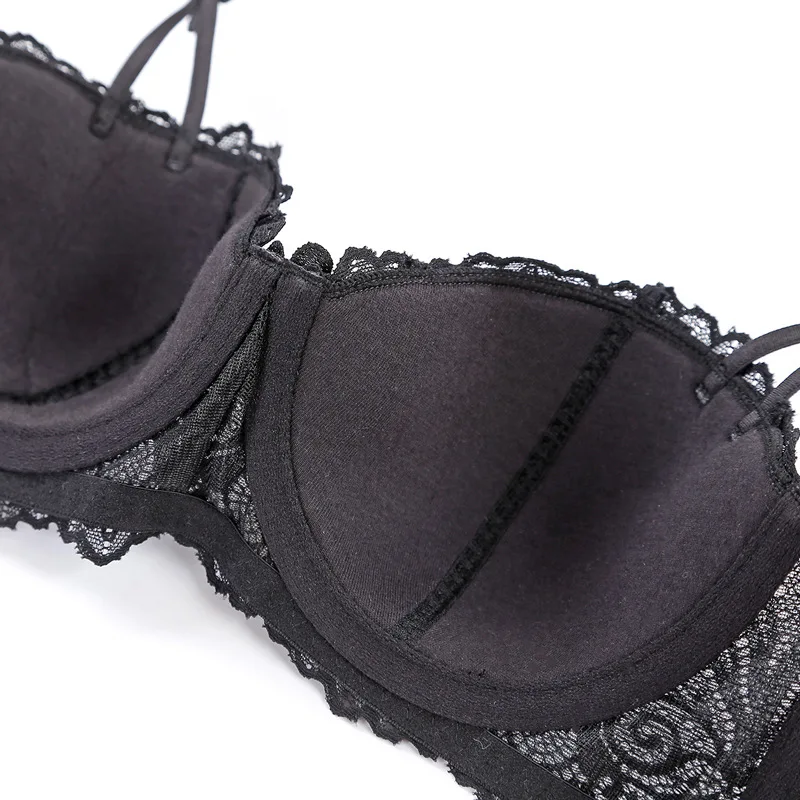 New Women Demi Push Up Bra Sets Fashion Cotton Thin Cup Strappy Elegent Daisy Applique Embroided Lingerie Set Bralet and Panty