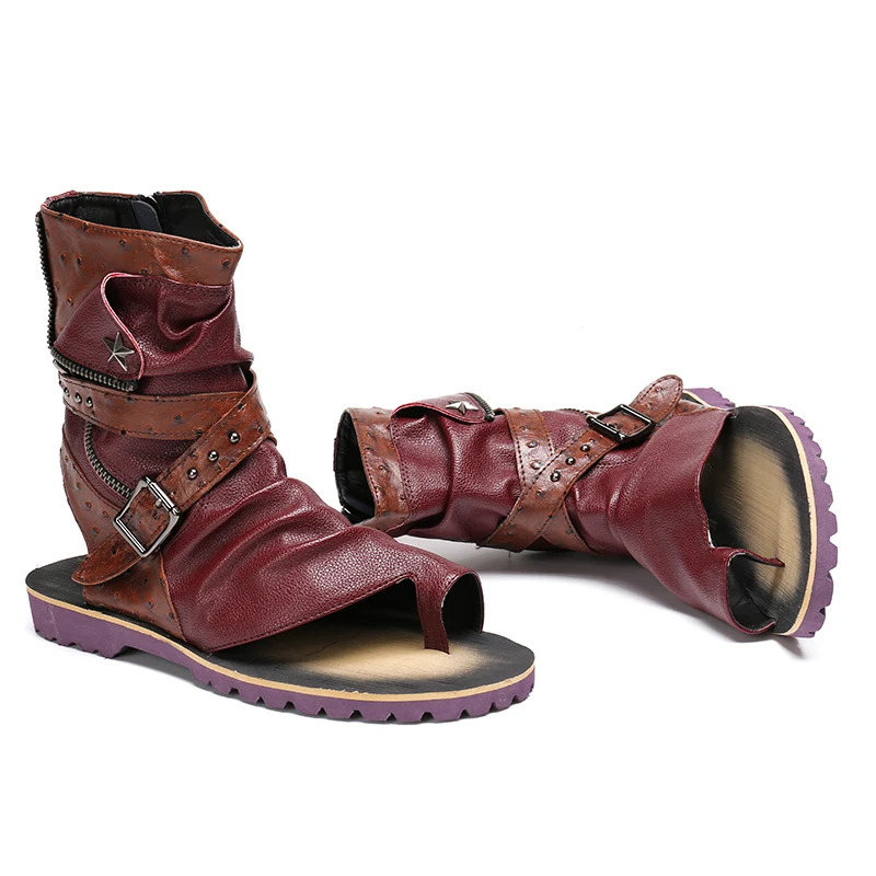 Mabaiwan/мужские сандалии в стиле панк; Летние кожаные ботильоны-гладиаторы; тапочки с пряжкой; Повседневная пляжная обувь; Мужская обувь ручной работы на плоской подошве; большие размеры