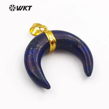 

WT-P988 Horn Shape Natural Lapis Gold Trim Pendant Sparkly Exquisite Stone In Crescent Shape For Women Jewelry Making