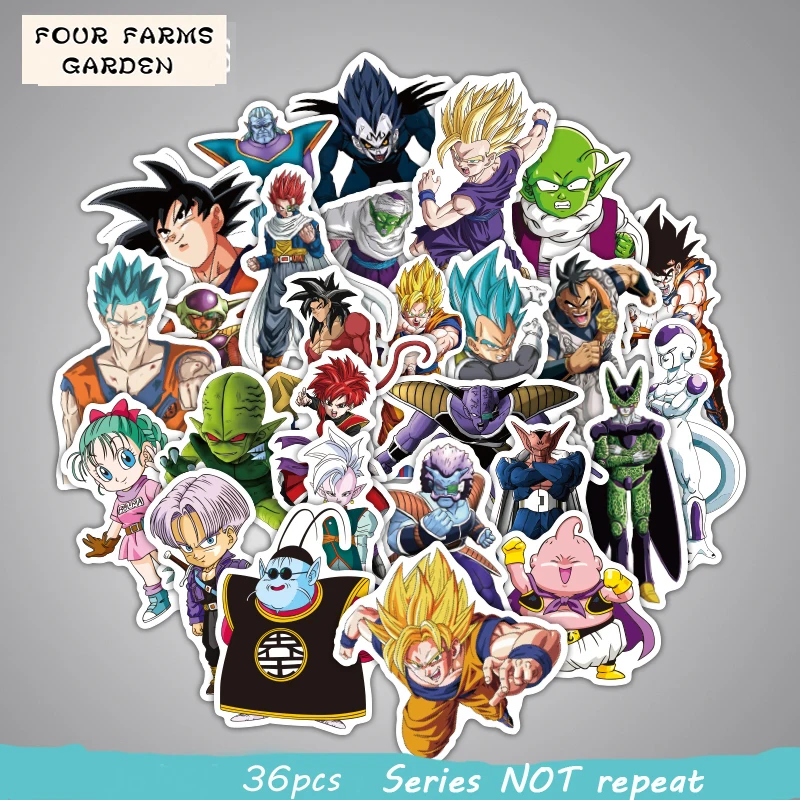 

36PCS DBZ Anime Dragon Ball Stickers Super Saiyan Goku Cartoon Stickersuitcase laptop skateboard PVC Waterproof toy stickers