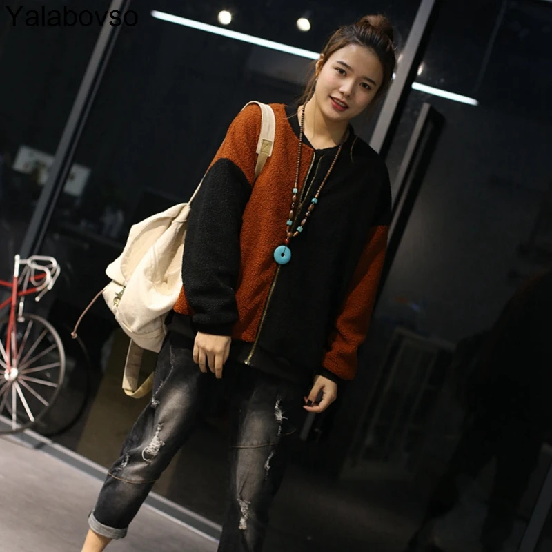 

2018 Autumn Newest The lambs wool jacket Zipper Stand Neck Patchworks Loose Cool Warm berber Fleece Jacket Coat For woman A0dZ20