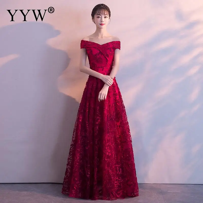 Elegant Red Floral Lace Wedding Bridal Gown Tulle Flowers Party Dresses 2020 Sexy Off Shoulder Formal Dress Fashion Long | Свадьбы и