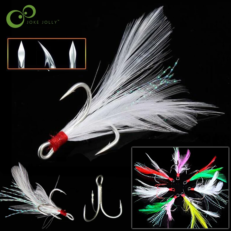 

20pcs Fish hook 2# 4# 6# 8#10# Fishing Hook with 6 Colors Feather Fishing Tackle High Carbon Steel Trble Hooks GYH