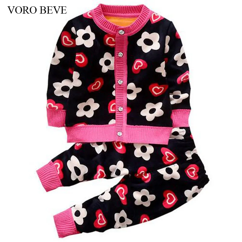 VORO BEVE 2017 New autumn Children clothing sets baby girls sweaters pattern clothes set kids knitted