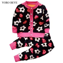 VORO BEVE 2017 Nouveau automne Enfants ensembles de vêtements bébé filles chandails motif vêtements set enfants chandail tricoté chaud filles costume