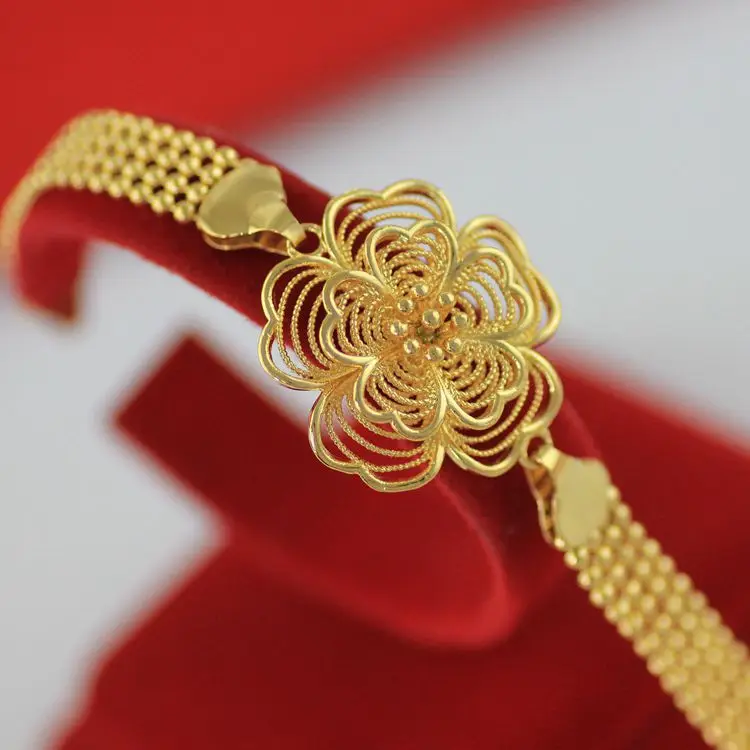 

Filigree Flower Patterned Bracelet Bangle Yellow Gold Filled Women Wrist Chain Mesh Design