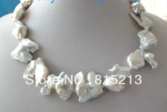 

ddh00343 Unusual White & Gray Keshi Keishi Baroque Pearl Necklace 14K GP 17