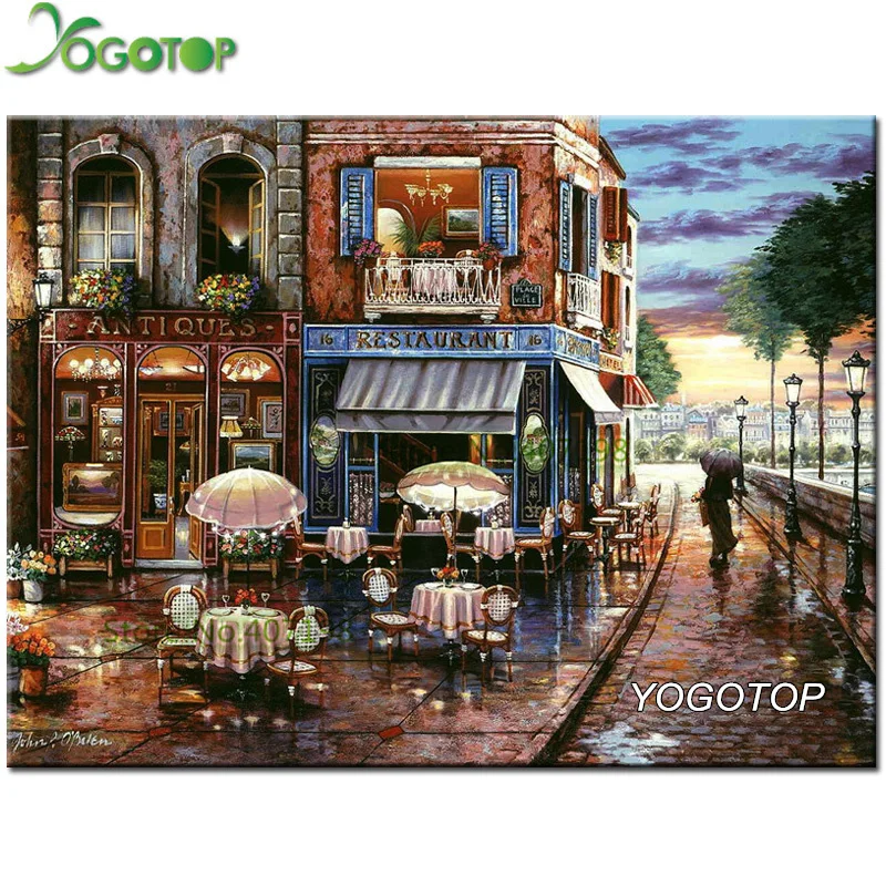 

5D Diy Round Diamond Painting Full Diamond Embroidery Cross Stitch Kits City restaurant Mosaic Diamond Needlework XC456