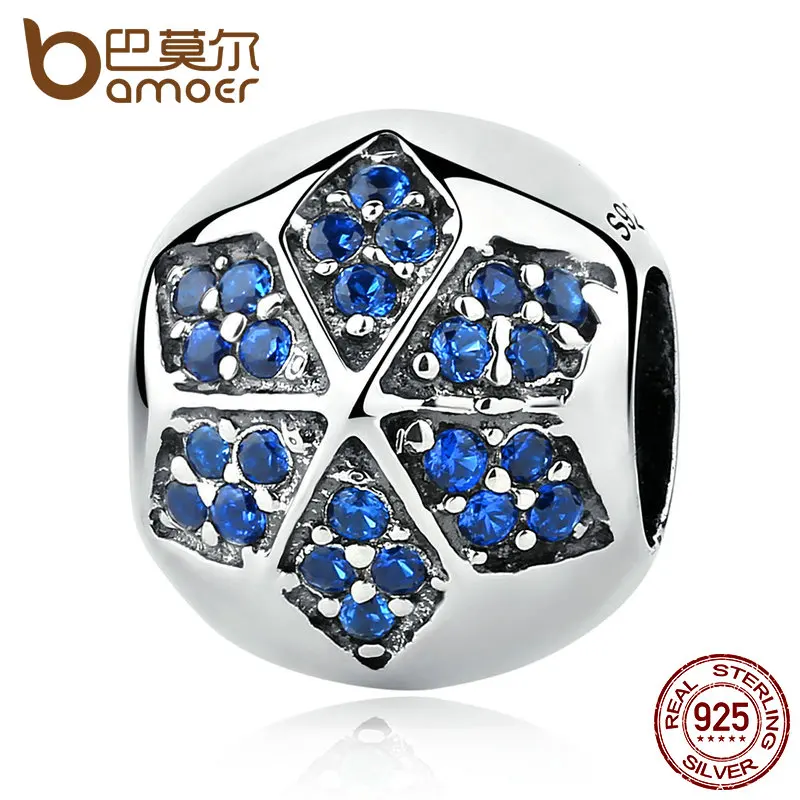 

BAMOER Authentic 925 Sterling Silver Blue Crystals Flower Round Bead Charms fit Bracelets Women Beads & Jewelry Makings SCC103