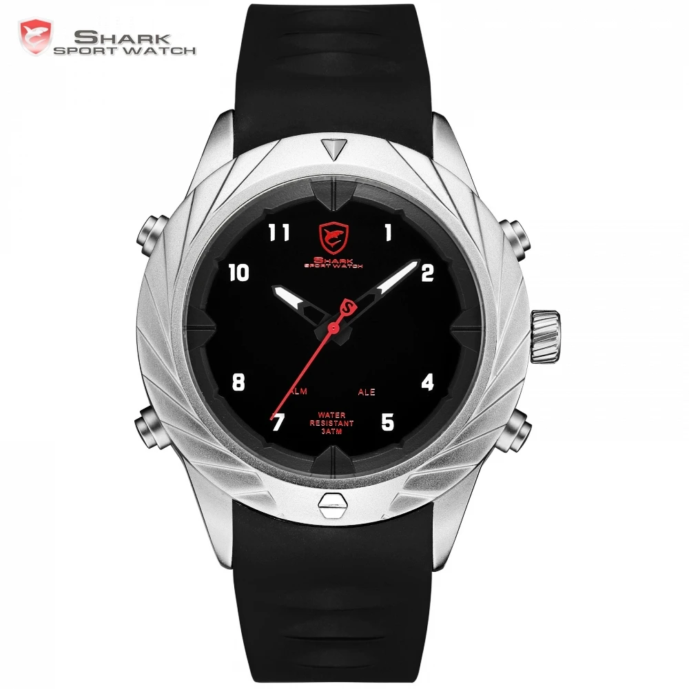 

Graceful Shark Sport Watch New Design Analog Digital Display Black Watches LED Alarm Clock relogio masculino Wristwatch / SH581