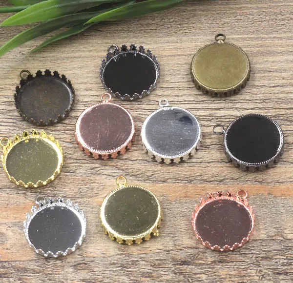 15mm 20mm 25mm Round Circle Crown Bezel trays Pendant Settings Resin Cabochons Base Findings DIY Jewelry Necklace Making | Украшения и