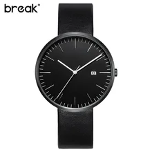 BREAK 2016 men unisex stainless steel genuine leather strap minimalist fashion casual business dress quartz watches for women