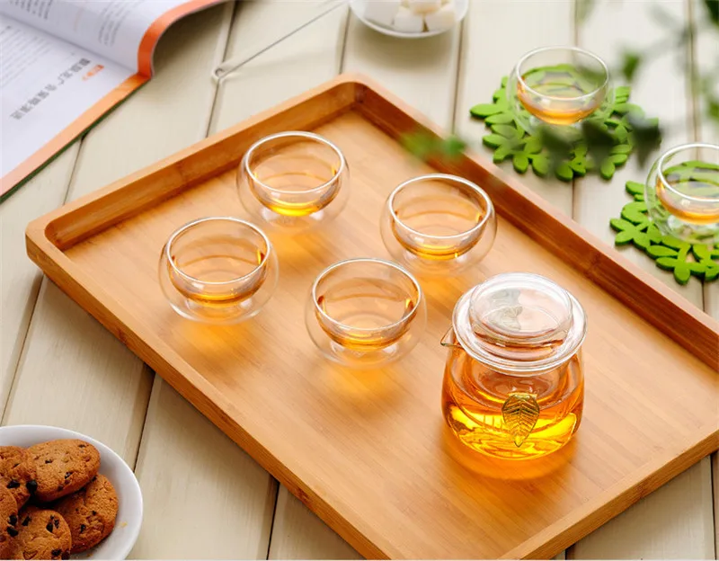 Hot sales! Handmade Tea Sets 6pcs Lot 50ml Heat Resistant Double Wall Small Glass Cup Chinese Kung Fu Tea Flower Tea Water Cup8