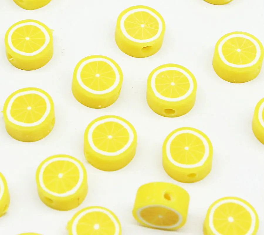 

100pcs Fimo Polymer Clay Fruit Beads 10mm Yellow Lemon Handmade Polymer Clay fimo accent beads